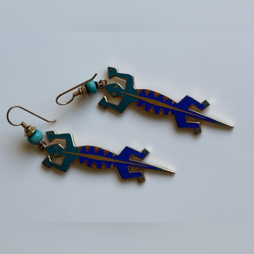 Vintage Laurel Burch Lizardo  Earrings. Indigo and Teal
